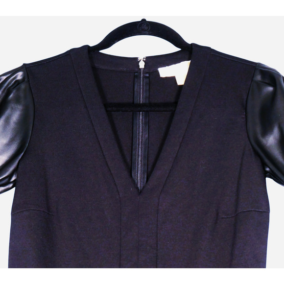 Michael Kors Jumpsuit Womens XS Black Wide Leg Leather Look Sleeves Pockets - Picture 4 of 14